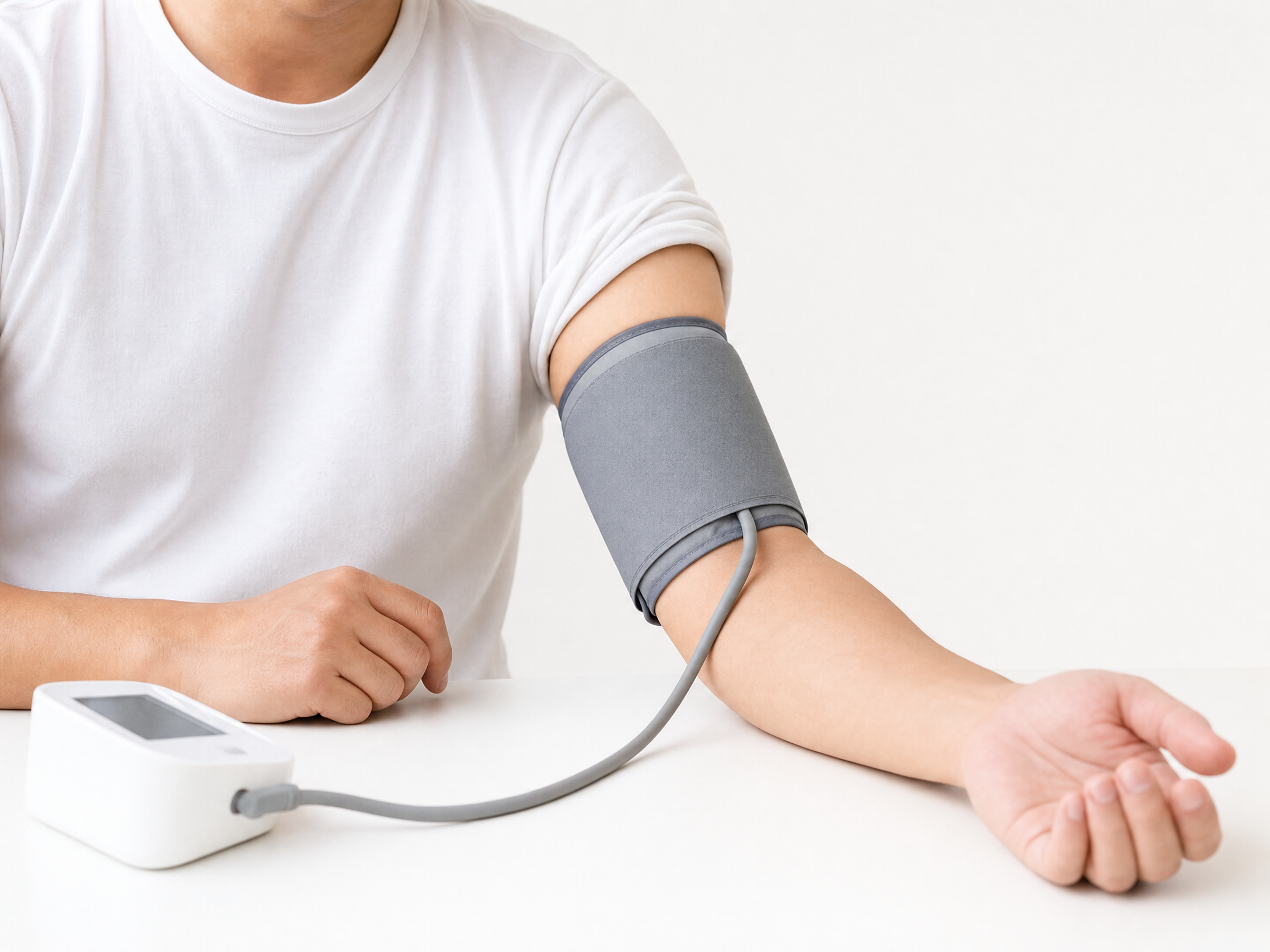 Correct upper-arm blood pressure cuff placement on brachial artery site