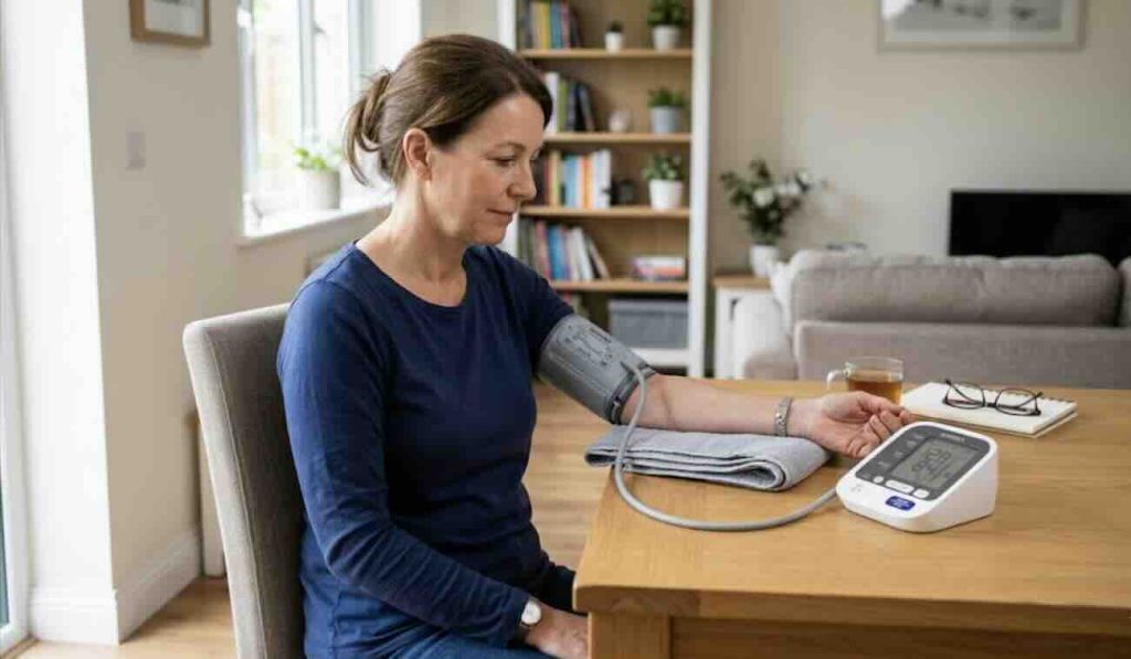 Correct seated posture for taking blood pressure at home