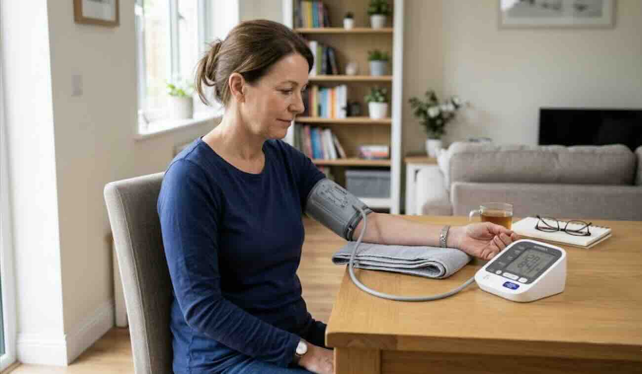 Correct seated posture for taking blood pressure at home