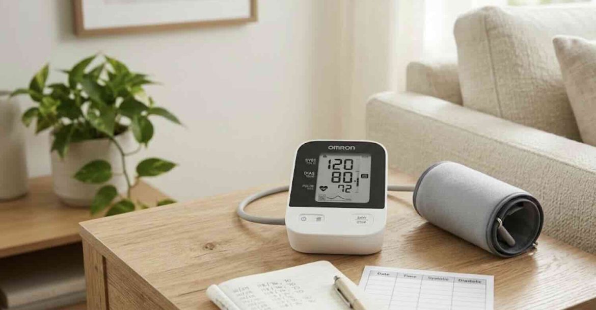 Upper arm blood pressure monitor included in a telehealth kit for home use