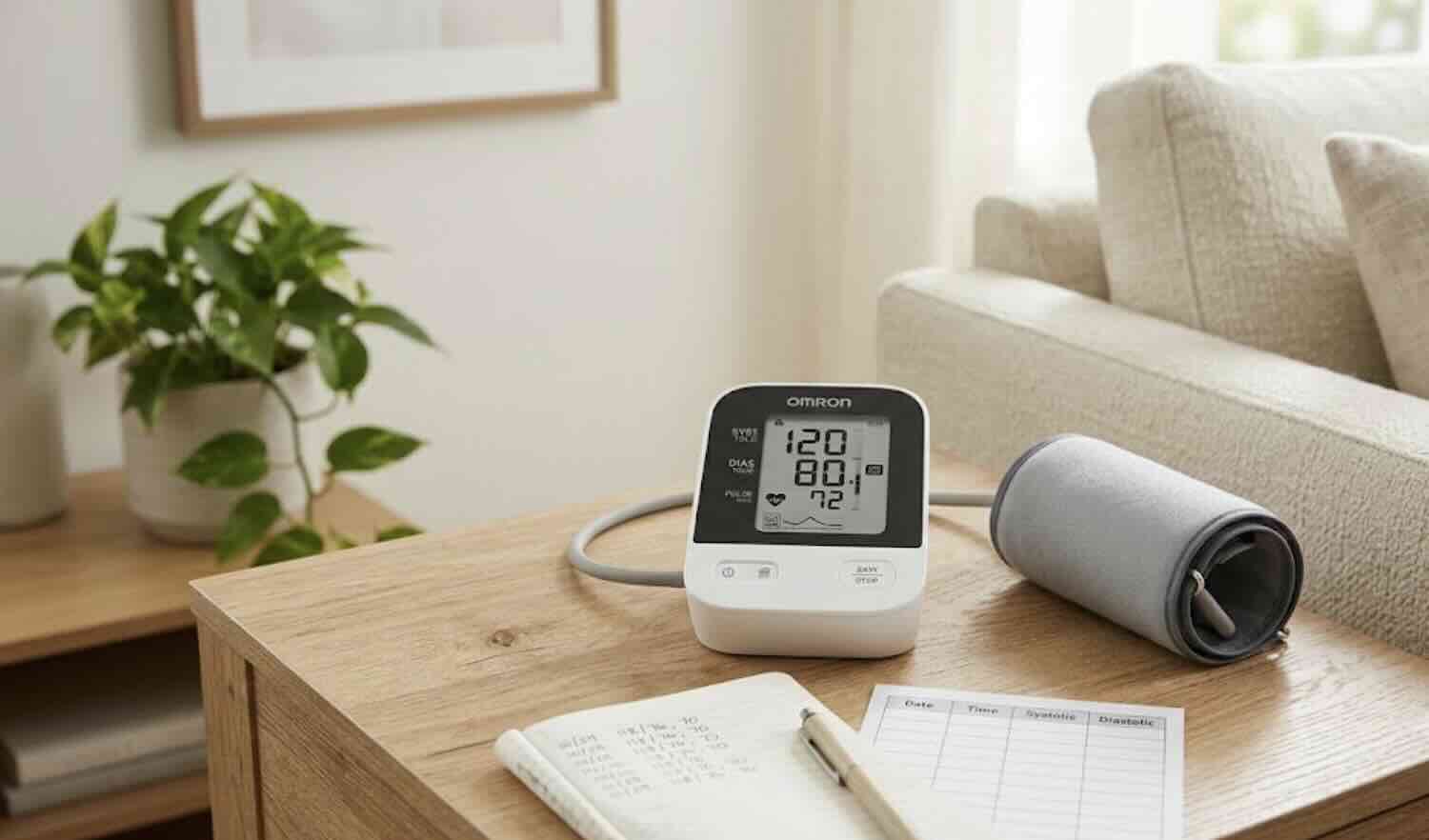 Upper arm blood pressure monitor included in a telehealth kit for home use